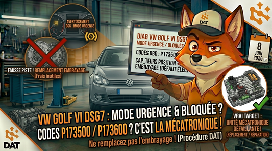 	Codes défaut P173500 P173600 capteur course embrayage DSG 7 rapports VW Golf VI - Données Auto Techniques