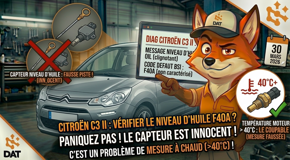 Message vérifier niveau huile OIL clignotant Citroën C3 II code F40A - Données Auto Techniques