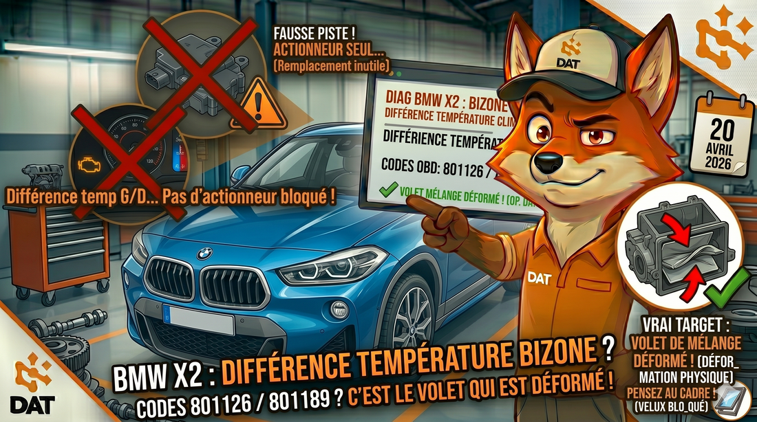 Codes défaut 801126 801189 volet mélange température climatiseur BMW X2 terminal diagnostic - Données Auto Techniques