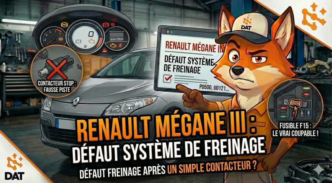 Tableau de bord Renault Mégane III avec voyant ABS allumé - Diagnostic Données Auto Techniques