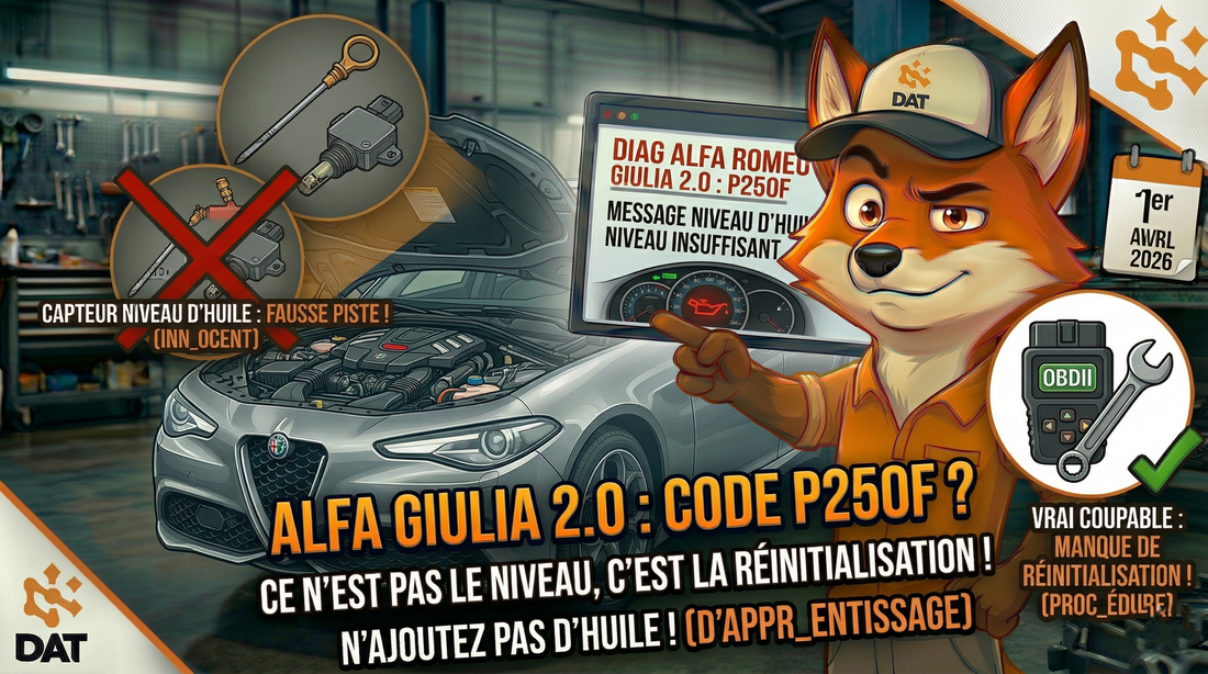 Code défaut P250F niveau huile insuffisant Alfa Romeo Giulia 2.0 terminal diagnostic - Données Auto Techniques