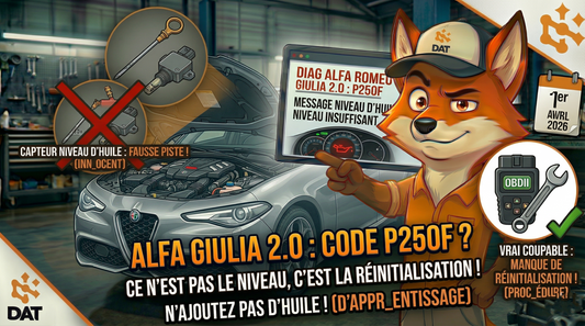 Code défaut P250F niveau huile insuffisant Alfa Romeo Giulia 2.0 terminal diagnostic - Données Auto Techniques