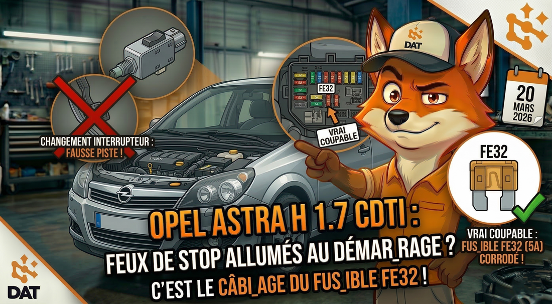 Lecture paramètres deux lignes interrupteur feu de stop Opel Astra H code P0703 - Données Auto Techniques