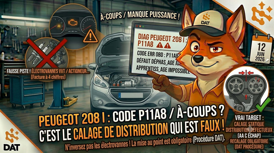 Code défaut P11A8 déphasage arbre à cames échappement apprentissage Peugeot 208 I - Données Auto Techniques