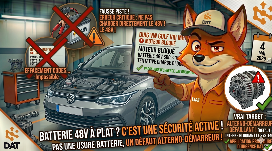 Codes défaut P0A0F P0A7D P0B2500 batterie 48V déchargée VW Golf VIII mild hybrid - Données Auto Techniques