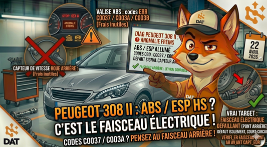 Codes défaut C0037 C003A C003B capteur vitesse roue arrière ABS ESP Peugeot 308 II - Données Auto Techniques