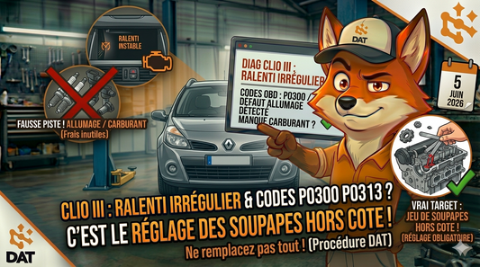 Codes défaut P0300 P0313 ratés combustion ralenti irrégulier Renault Clio III - Données Auto Techniques