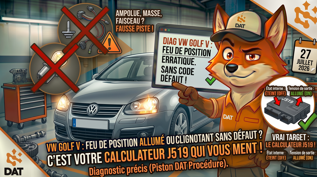 Feu de position avant gauche clignotant allumé intermittent VW Golf V sans code défaut - Données Auto Techniques