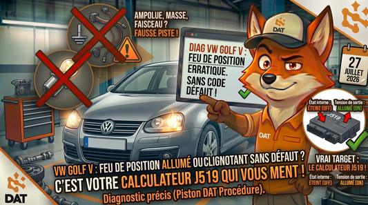 Feu de position avant gauche clignotant allumé intermittent VW Golf V sans code défaut - Données Auto Techniques