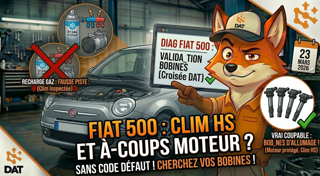 Test d'activation compresseur climatisation Fiat 500 pression fluide frigorigène - Données Auto Techniques