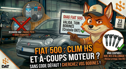 Test d'activation compresseur climatisation Fiat 500 pression fluide frigorigène - Données Auto Techniques