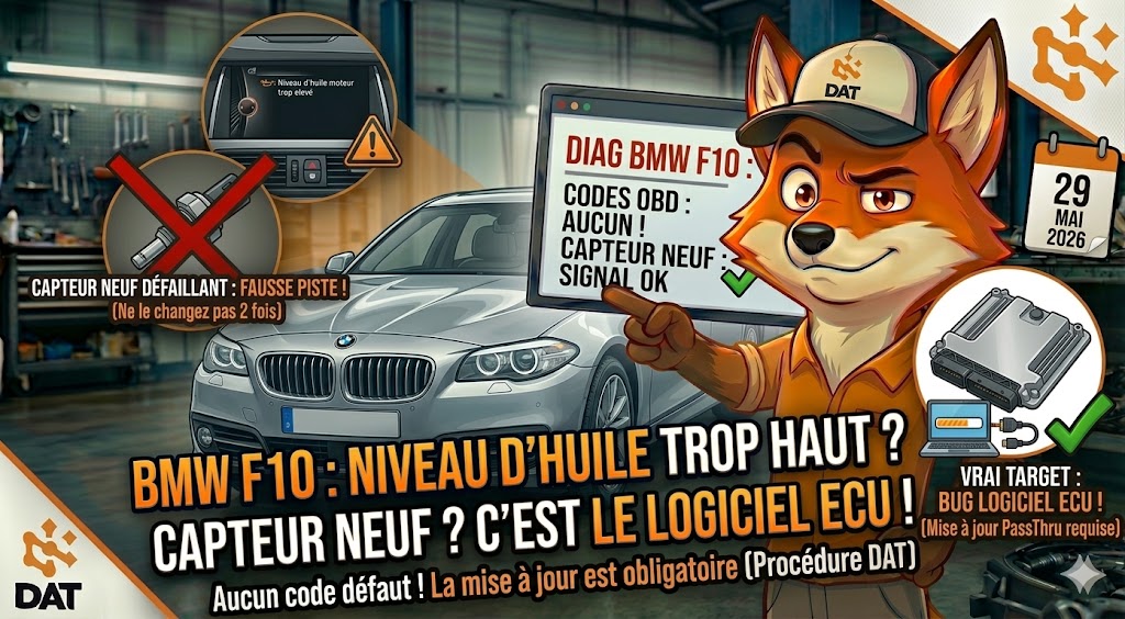 Message niveau huile moteur trop élevé combiné instruments BMW Série 5 F10 après remplacement capteur - Données Auto Techniques