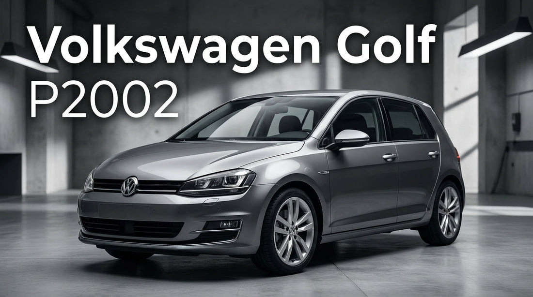 Volkswagen Golf VII en vue trois-quarts avant stationnée dans un atelier propre.