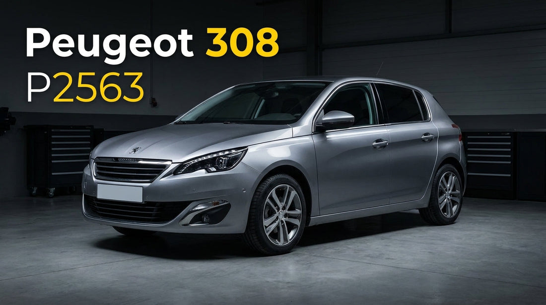 Peugeot 308 II en vue trois-quarts avant dans un atelier automobile sobre