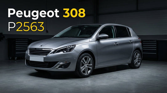 Peugeot 308 II en vue trois-quarts avant dans un atelier automobile sobre