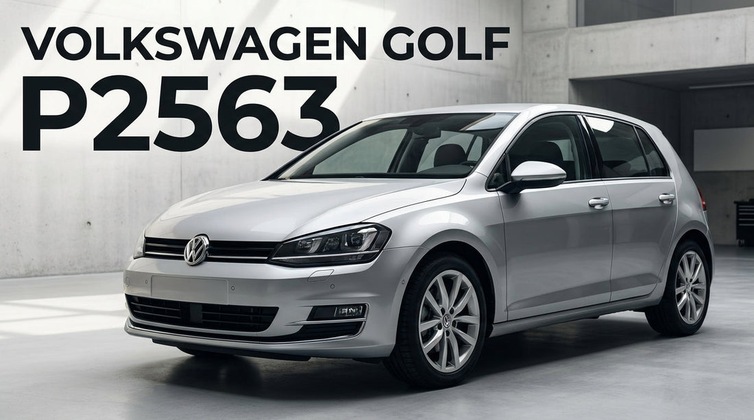 Volkswagen Golf VII garée dans un atelier, vue trois-quarts avant