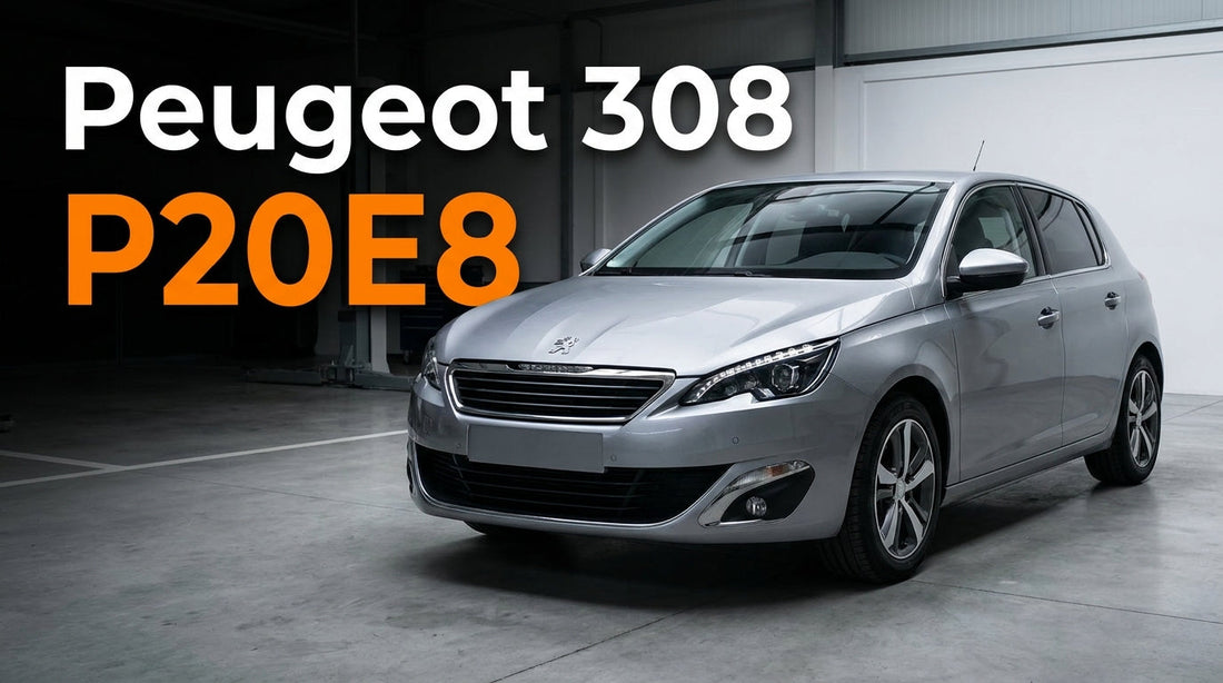 Peugeot 308 II en vue trois-quarts avant dans un atelier automobile moderne